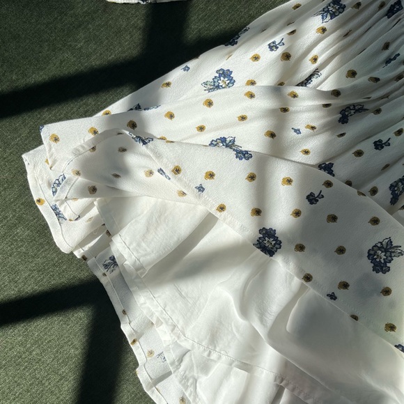 FREE PEOPLE ‘Two Faces’ White Floral Print Smocked Mini Dress Balloon Sleeve - Picture 5 of 11